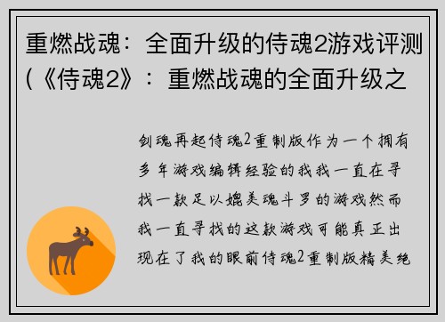 重燃战魂:全面升级的侍魂2游戏评测(《侍魂2》:重燃战魂的全面升级之旅)