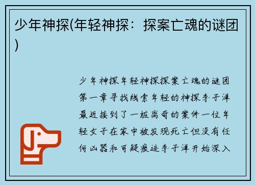少年神探(年轻神探:探案亡魂的谜团)